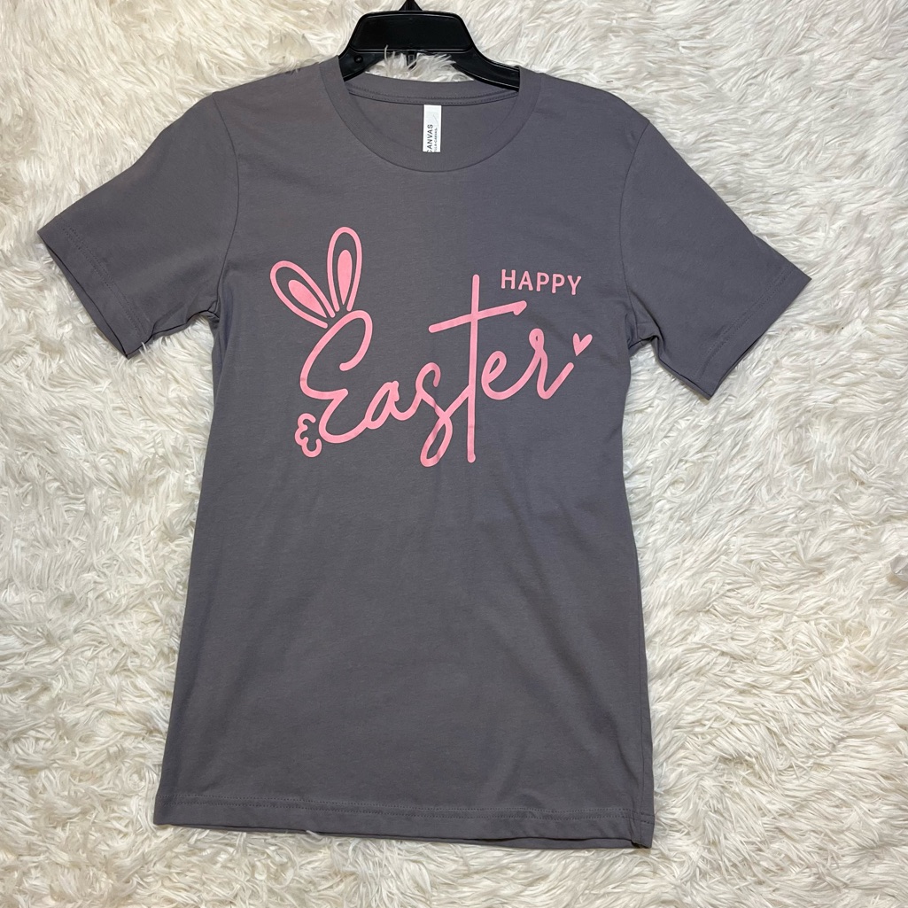 Bella Canvas Women's Gray Easter Tee With Pink Graphic